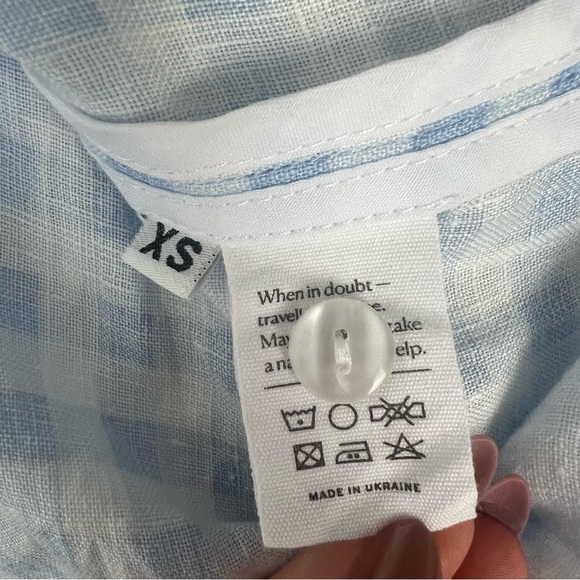 Sleeper Linen Lounge Blue Gingham Checkered Top - Picture 4 of 7